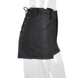 Women Sexy Hollow Out Lace-up Pu Matte Personality Shorts