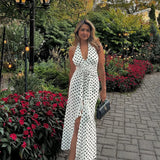 3D Flowers Polka Dot Print Backless Dress