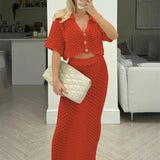 Knit Hollow Out Top and Long Skirt Suit