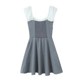 Contrast Slash Shoulder Elastic Back Mini Dress