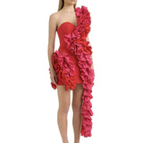 Solid Ruffles One Shoulder Strips Prom Mini Dress