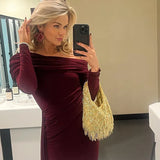 Skew Collar Long Sleeve Maxi Dress