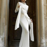 Long Sleeve Pleated Draped Maxi Dress