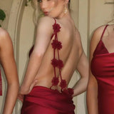 3D Flower Draped Open Back Maxi Dress
