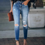 Women's Jeans Blue Hight Waist Streetwear Ripped Casual Fashion Denim Pencil Pants