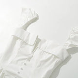White Slit V Collar Short Sleeve Corset Style Mini Dress