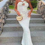 Floral Halter Maxi Dress Summer Splice Backless Design