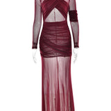 Mesh Patchwork Sheer Long Sleeve Dress