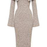 Fluffy Solid Knitted Off Shoulder Midi Dress