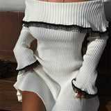 Fresia - Contrast-Lace Off-Shoulder Mini Dress