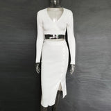 Knitted Top and Slit Midi Skirt Sets
