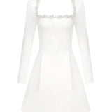 White Square Neck Diamond Mini Dress