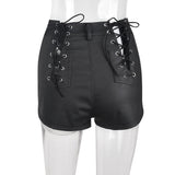 Women Sexy Hollow Out Lace-up Pu Matte Personality Shorts