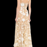 Floral Embroidered Mesh Maxi Dress