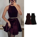 Solid Tank Velvet Mini Dress
