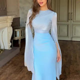 Patchwork Draped Long Sleeve Maxi Dress