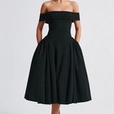 Off-Shoulder Flare Midi Dress