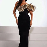 One Shoulder Flower Patchwork Maxi Dress