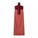 Ribbon Patchwork Strapless Maxi Dress