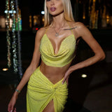 Swinging Collar Crop Tops Long Slit Skirts Suits