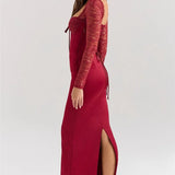Square Collar Lace-Up Backless Long Sleeve Maxi Dress