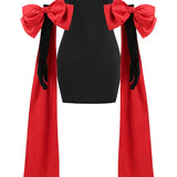 Black Tube Mini Dress With Large Red Bow Detachable Sleeves