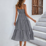Boho Plaid Backless Casual Ruffles Party Beach Sundress