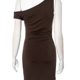 Beaded Asymmetric Slant Neck Mini Dress