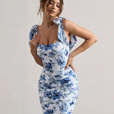 Floral Print Square Collar Midi Dress