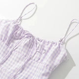 Spaghetti Strap Tie Up Plaid Pink Midi Dress
