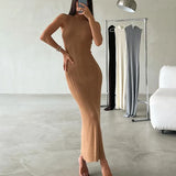 Women's Sleeveless Turtleneck Maxi Dress