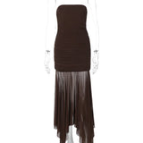 Brown Off-shoulder Strapless Long Dress