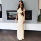 Lace Hollow Out Sleeveless Bodycon Maxi Dress