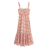 Cherry Print Ruffles Hem Trumpet Midi Dress