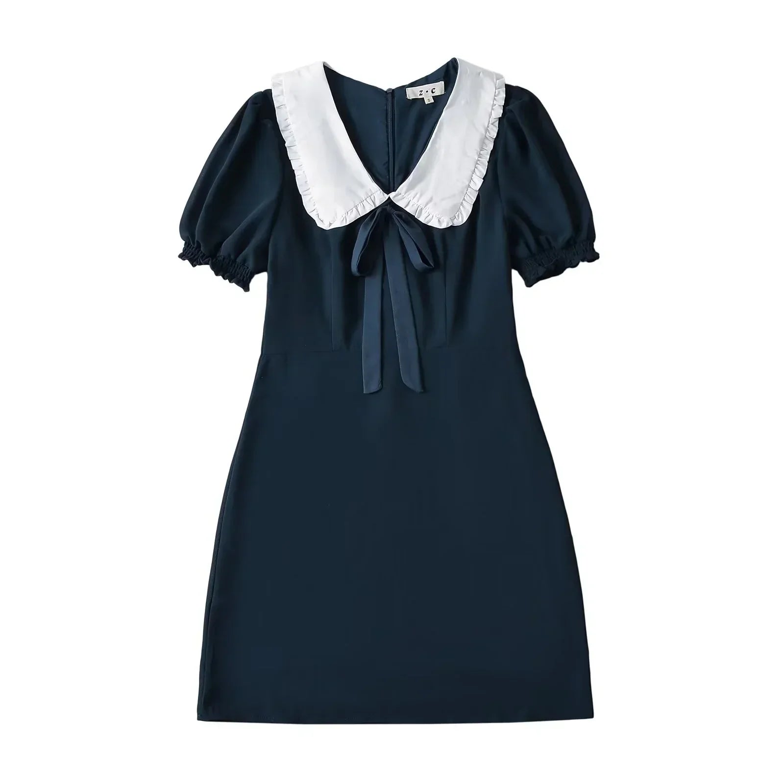 Short Puff Sleeve Bow Detail Dots Print Mini Dress