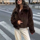 Lapel Side Pockets Faux Fur Jackets