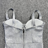 Spaghetti Strap Sleeveless Silver Midi Dress