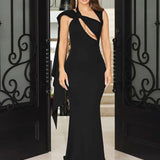 Hollow Out Sleeveless Black Maxi Dress