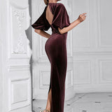 Backless Puff Lantern Sleeve Maxi Dress