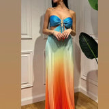 Satin Gradient Pleated Sleeveless Maxi Dress