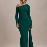 Skew Collar Long Sleeve Maxi Dress