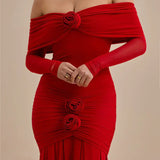 Off-shoulder Strapless Rose Long Sleeve Dress