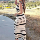Striped Contrast Knitted Top and Long Skirt Set