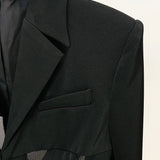 Perspective Gauze Patchwork Blazer Pencil Pant Suit