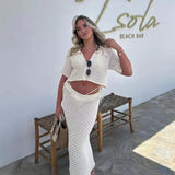Knit Hollow Out Top and Long Skirt Suit