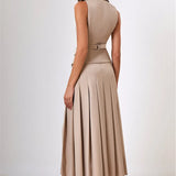 Notched Collar Pleated Skirt Suit Two Piece Sets