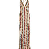 Deep V-neck Crochet Halter Backless Maxi Dress