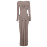 O-neck Long Sleeve Robe fashion Maxi Dress