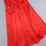 Swinging Collar Backless Pleated Red Stain Maxi Dress