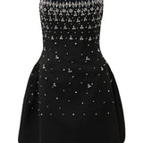 Diamonds Black Crystal Pearl Mini | Midi Dress